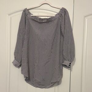 Cabi Brigitte Blouse 100% Silk Striped Off-Shoulder Women's Top